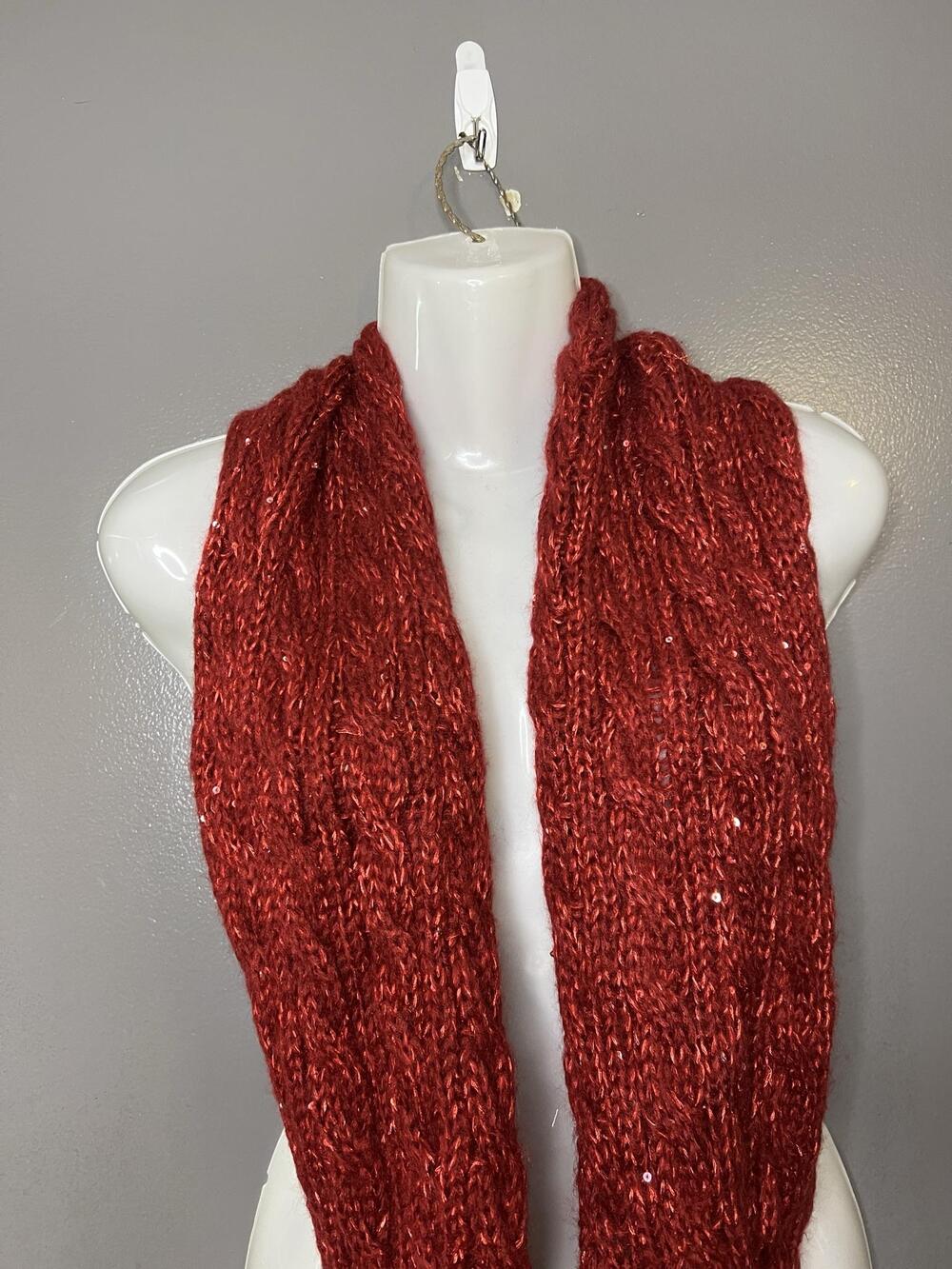 Charlotte Daniel Scarf Womens One Size Red Knit Infinity Sequin Winter Cozy